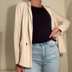tan linen blazer